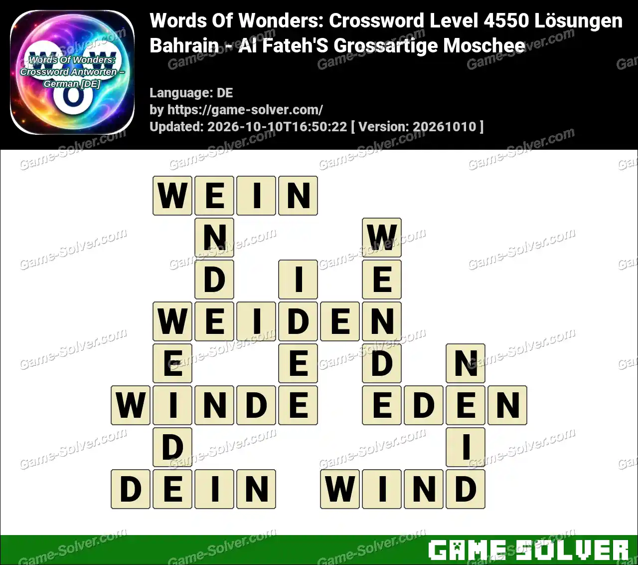 Words Of Wonders: Crossword Level 4550 Lösungen – Bahrain – Al Fateh’S Grossartige Moschee